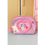 Miniso My Little Pony Lisanslı Kalp Şekilli Kozmetik Çantası – Pembe Parlak Makyaj Çantası 21 Cm