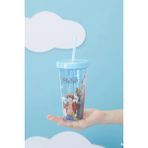 Miniso One Piece Lisanslı Çift Cidarlı Pipetli Plastik Su Kabı 420 ml (Mavi)