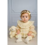 ministok Dantel Yakalı Vintage Bebek Elbisesi - 0 - 3 Ay - Bej