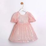 ministok Dream Party Arkası Fiyonklu Pul Payet Kız Çocuk Elbisesi - 4 Yaş - Pembe