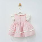 ministok Mira Fırfır Yakalı ve Nakışlı Kız Bebek Elbise - 6 - 9 Ay - Pembe