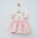 ministok Mira Fırfır Yakalı ve Nakışlı Kız Bebek Elbise - 9 - 12 Ay - Pembe