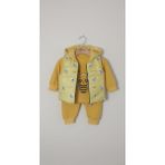 Minitix Erkek/kız Bebek 3'lü Takım - Arı Nakışlı Şişme Yelekli Sweatshirt ve Alt Eşofman Seti - Sarı - 12 Ay
