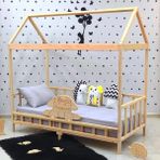 MiniWood Doğal Çam Montessori Karyola Çocuk ve Bebek Yatağı - 80 x 180 cm - Ahşap