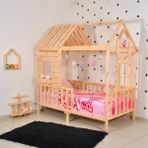 MiniWood Montessori Çocuk Yatak Pencereli Doğalçam 90X190 Karyola - 90 x 190 cm - Ahşap