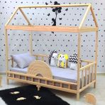 MiniWood Montessori Tasarımlı Çatılı Yatak 90 x 190 Doğal Çam Malzeme ile Çocuk Karyola - Ahşap - 90 x 200 cm