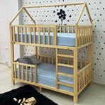 MiniWood Montessori Yatak Çatılı Doğal Ahşap Ranza Karyola Çam