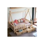 MiniWood Montessori Yatak Çekmeceli Karyola Ahşap Çocuk ve Bebek Beşik