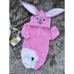 Minizade Kışlık Tavşan Bebek Uyku Tulumu Pembe - Beyaz Welsoft Peluş Kumaşlı Unisex - 6 - 12 Ay