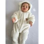 Minizade Wellsoft Peluş Fermuarlı Patikli Kışlık Bebek Uyku Tulumu Çocuk Tulumu Çocuk Kostümü - Krem - 6 - 9 Ay
