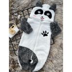 Minizade Welsoft Peluş Fermuarlı Kışlık Panda Bebek Uyku Tulumu - Beyaz - Gri - 1 - 1,5 Yaş