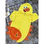 Minizade Welsoft Peluş Unisex Fermuarlı Kışlık Dinozor Bebek Uyku Tulumu - Sarı - Turuncu - 1,5 - 2 Yaş