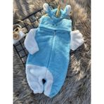 Minizade Welsoft Peluş Unisex Fermuarlı Kışlık Unicorn Bebek Uyku Tulumu - 6 - 12 Ay - Turkuaz - Beyaz