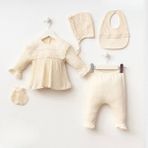 Minizeyn 7075MZ – Elızabeth Yenidoğan 5’li Set | 0–3 Ay Krem Hastane Çıkışı Takımı - 001-Krem - 0 - 3 Ay