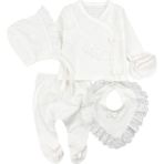 Minizeyn Fistolu Kız Bebek Hastane Çıkışı 5li Zıbın Set Beyaz - 0 - 3 Ay