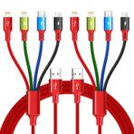 Minlu Çoklu USB Şarj Kablosu 4A, 4'ü 1 Arada Örgülü Şarj Kablosu, Çoklu Şarj Kablosu, IP/USB C/Mikro Bağlantı Noktalı Adaptörlü Çoklu USB Kablosu Cep Telefonları/Tabletler/Samsung/Pixel/PS/LG ve Daha