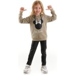 Minnie Mouse Minnie Lisanslı Kız Çocuk Kapüşonlu Sweatshirt ve Deri Tayt 2'li Takım 20192 - 6 Yaş - Bej