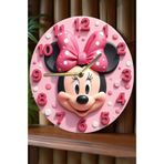 Minnie Mouse Temalı Pembe Mdf Duvar Saati 3d Görünümlü, Sessiz Mekanizmalı, 2d Hd Baskı Sdw235 Renkli