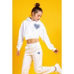 Minojoy Almogro Ekru Pamuklu Kız Çocuk Crop Sweatshirt - 9 - 10 Yaş