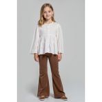 Minojoy Flare Çelik Örme İspanyol Paça Kız Çocuk Kahverengi Pantolon %70 Viskon %26 Polyester Konfor - 11 - 12 Yaş