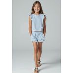 Minojoy Merisa Mavi Kalpli Pamuklu Kız Çocuk Tshirt Şort Takım - 9 - 10 Yaş
