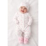Minoliva Luna Pembe Mickey Mouse Desenli 3'lü Bebek Tulum Seti + Örgü Patik Hediyeli