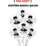 Minopi ( 100 Adet ) Atatürk Baskılı Balon Beyaz Balon Milli Bayram Süsleme
