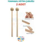 Minopi 20 cm 1 Çift Tokmaklı Ahşap Ritim Çubuğu Eğitici Anaokulu Ritim Tokmağı Toplam 2 Adet
