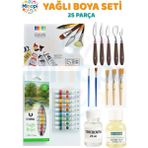 Minopi Kağıt Palet , Metal Spatula , 12 Renk Yağlı Boya , Terebentin , Resim Yağı Zemin Fırçası Boyama Set