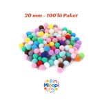 Minopi Renkli Ponpon Peluş Top 100'lü Paket 20 mm Hobi Tasarım Anasınıfı Kreş Etkinlik Elişi