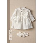 Minory Baby - %100 Pamuk Fiyonklu Müslin Elbise & Saç Bandı Seti