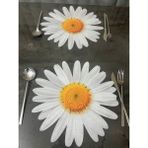 Minoza Papatya Desen Leke Tutmaz Gardenya Kumaş Altı Deri Digital Baskılı Amerikan Servis & Supla 6 Adet - 32 x 32 cm - Beyaz