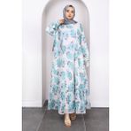 Mint Desenli Şifon Elbise - 44