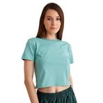Mint Yeşil Crop T-shirt Green Bisiklet Yaka Kadın Tişört Baby Tee Mint