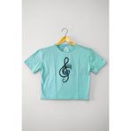 Mint Yeşil Renk Crop T-shirt Müzik Nota Sol Anahtarı Music Baskılı Kadın Tişört Baby Tee Mint