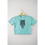 Mint Yeşil Renk Crop T-shirt Owl Baykuş Design Baskılı Kadın Tişört Baby Tee Mint