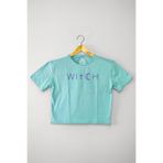 Mint Yeşil Renk Crop T-shirt Witch Cadı Baskılı Kadın Tişört Baby Tee Mint