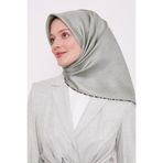 Mint Yeşili Çizgili Twill İpek Eşarp