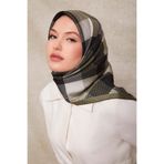 Mint Yeşili Noktalı Kareli Twill İpek Eşarp