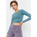 Mint Yeşili Uzun Kollu Dar Kalıp O Yaka Kadın Crop Top T-Shirt - 97150