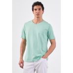 Mint Yeşili V Yaka Pamuklu Düz Renk Slim Fit Erkek T-shirt - 3XL