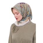 Mint Yeşili Varak Desenli Twill İpek Eşarp