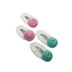 Mint Yeşili ve Pembe Motifli 4'lü Örgü Çıtçıtlı Saç Tokası (5cm) Çok Renkli Tek Ebat