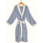 Minteks Ocean Row 100%Pamuk Battal / Büyük Beden Şalyaka Unisex Bornoz - 3XL - Mavi