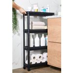 Minty Life Tekerlekli Vesken Raf Ünitesi 4 Katlı Banyo Rafı Mutfak Rafı Servis Sehpası Organizer (SİYAH)