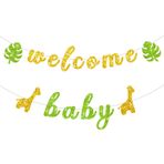 MINUET MINUTE Hoş Geldiniz Bebek Afiş, Altın Glitter Orman Hayvan Bebek Duş Afiş, Zürafa İşareti Safari Hoşgeldiniz Bebek Afişi, Vahşi Temalı Gebelik Duyurusu/Zürafa İşareti Erkek Bebek Doğum Günü Partisi