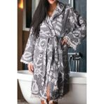 Minufco Denizli Buldan Jakarlı Kara Tezgah Saf Pamuk Dokuma Kapişonlu Unisex Sabahlık Bornoz - Siyah - L - XL