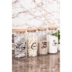 Minya Home 4 Adet 1300 ml Ahşap Vakum Kapaklı Cam Kavanoz Seti Çay Şeker Kahve Tuz Saklama Kabı Etiketli