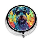 Minyatür Schnauzer Lekeli Köpek Irkı Cam Sanatı Hap için Yuvarlak Kutu, Hap için 3 Bölme Kutusu Mini Dekoratif Cep Çanta Seyahat Tıbbı Tablet Tutucu