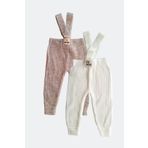 Minytrendy 2'li Set Kız Erkek Bebek 4 Mevsim Çapraz Askılı Esnek Triko Bebek Tayt Pantolon Yenidoğan Tulum